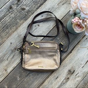 Fossil Leather Metallic Gold Crossbody Bag